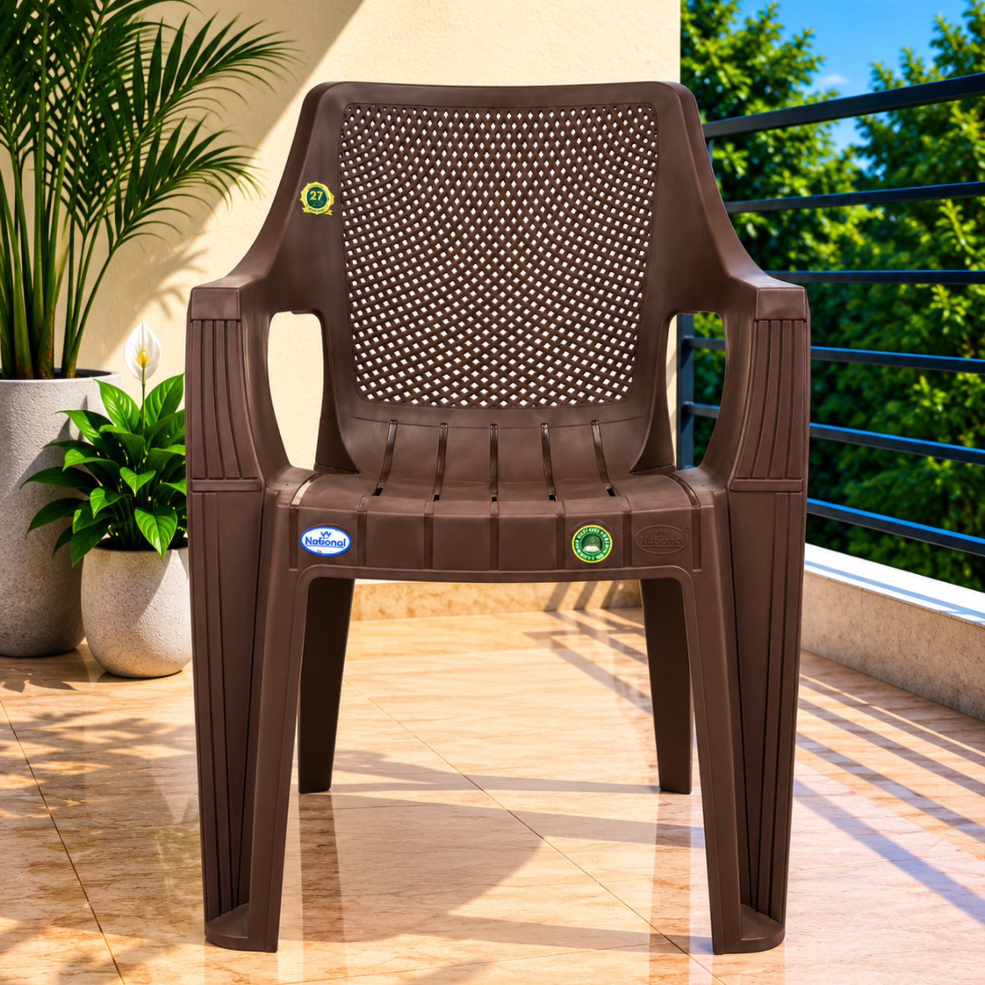 Unicorn Heavy Duty Plastic chair for Living Room | Pack of 2 | 2-Year Warranty (Brown)