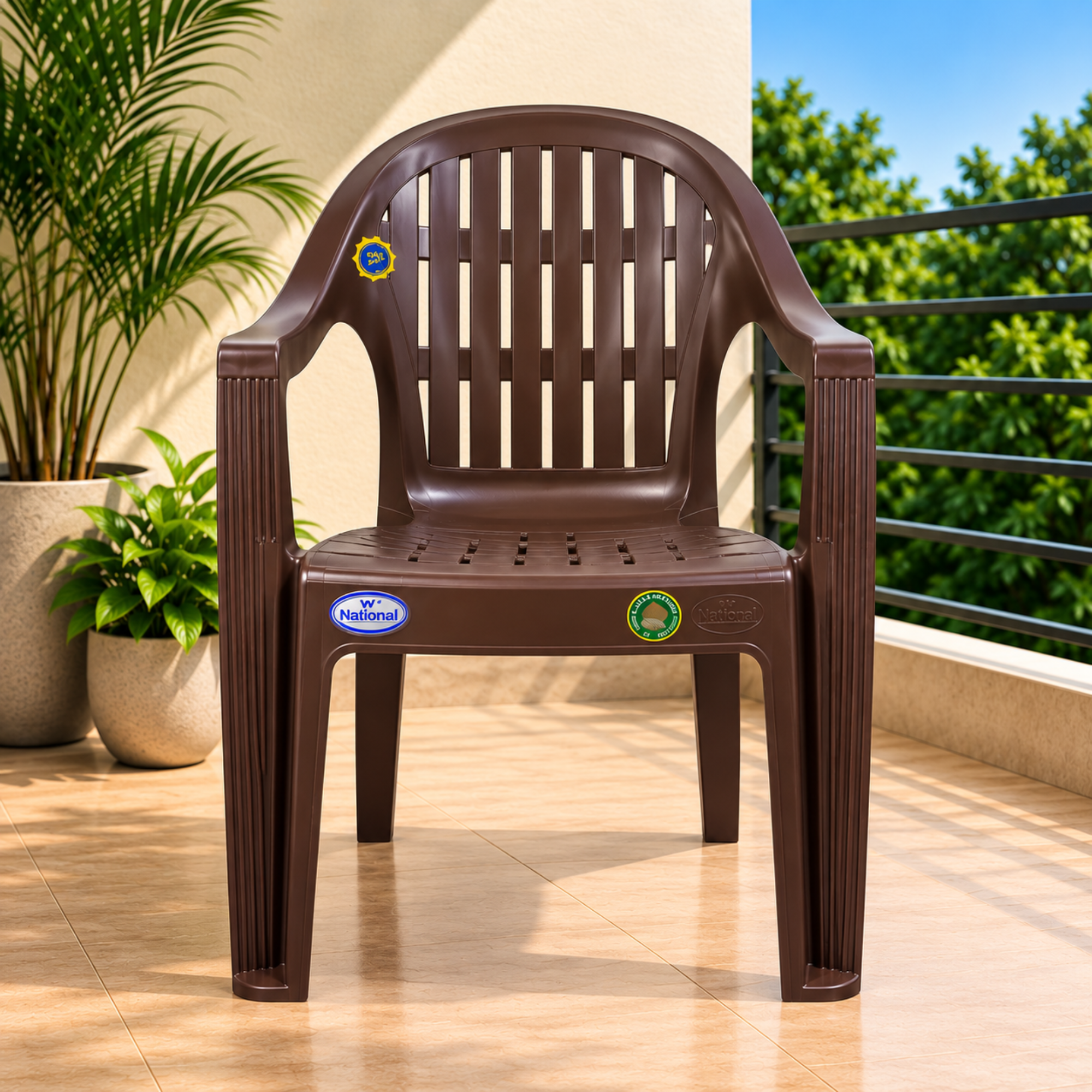 VV National Captain Plastic chair for Living Room | Pack of 2 | 2-Year Warranty (Brown)