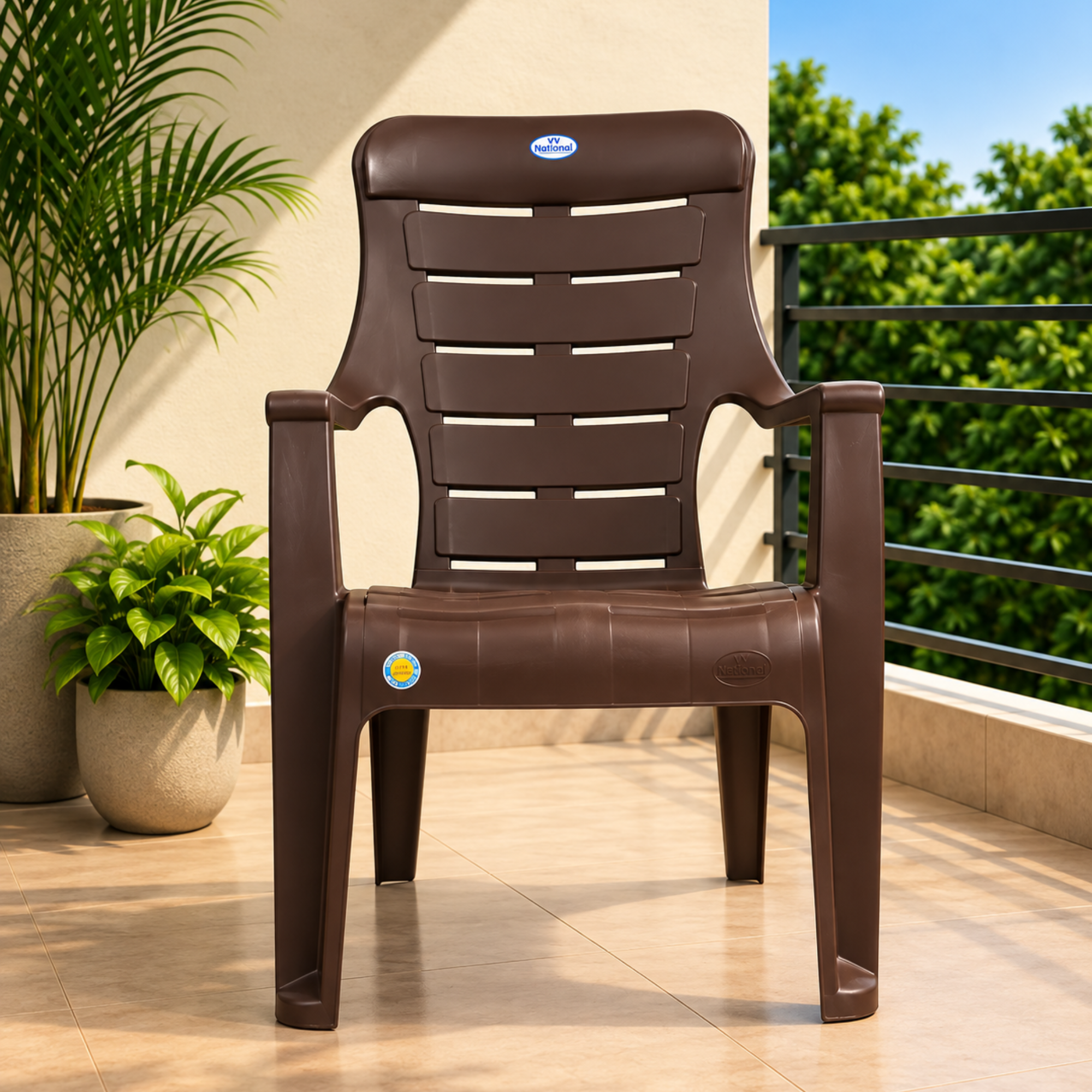 VV National Holiday Relaxing Chair Plastic chair for Living Room | Pack of 2 | 2-Year Warranty (Dark Chocolate Brown)